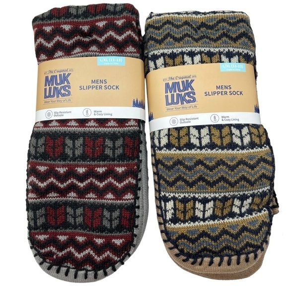 Muk Luks Men's Slipper Socks shoe Size 11-13 Large-XL one slip resistant NWT - Picture 6 of 10